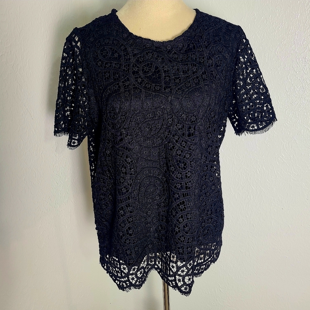 Philosophy Black Lace Blouse, Short Sleeves, Size Medium
